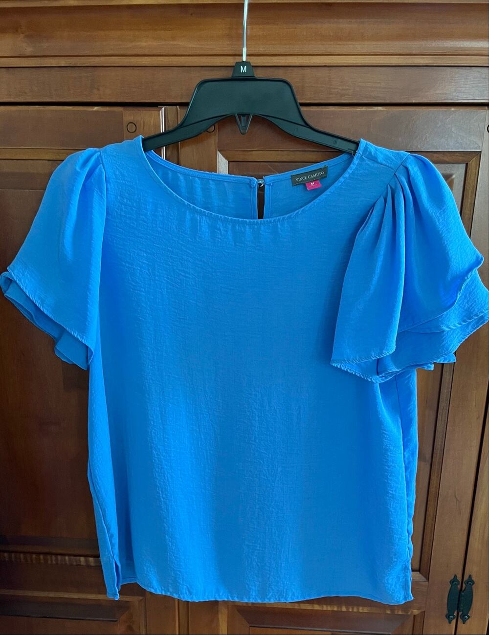 Vince Camuto Blue Palace Ruffle Trim Flutter Sleeve Blouse Top M
